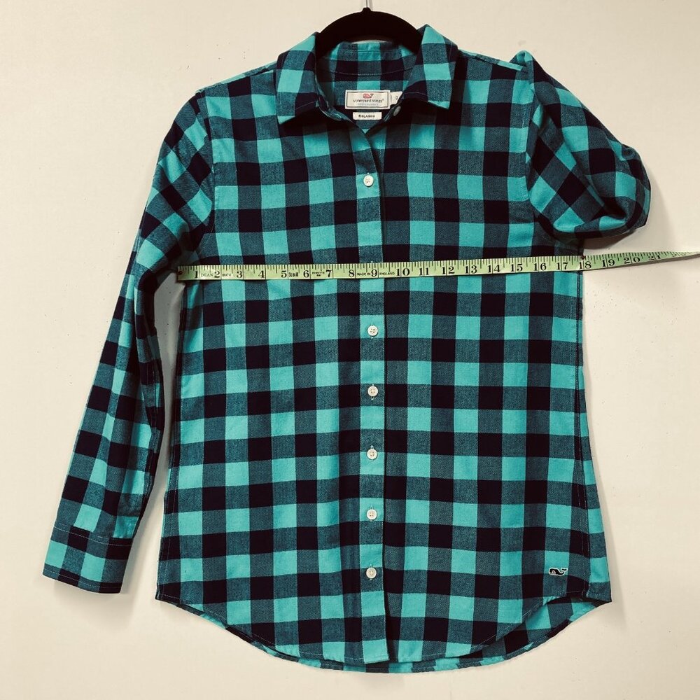 Vineyard Vines Performance Top, Women's 0 (XS), Relaxed Navy & Teal Check - Picture 5 of 11